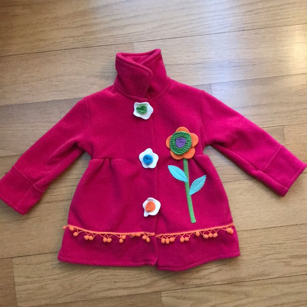 Adorable fleece pea coat with felt flower details